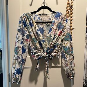 Zara Multicolor Floral Tie-Front Blouse